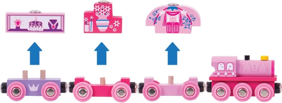 BIGJIGS Prinsessentrein Roze - Houten Trein 3 Wagon - 3+ Jaar