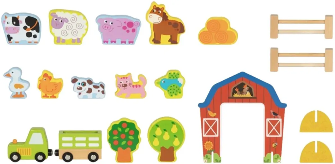 Tooky Toy Boerderijdieren Speelbox TJ459 - 35-delig - Rood