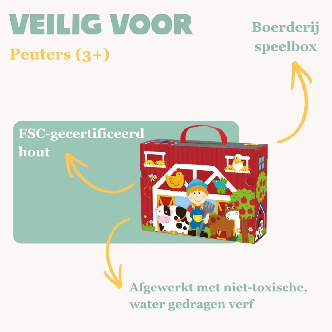 Tooky Toy Boerderijdieren Speelbox TJ459 - 35-delig - Rood