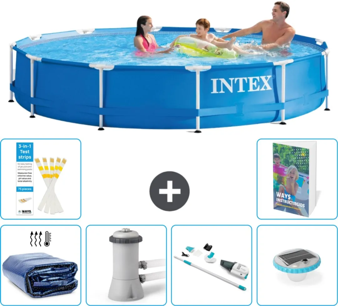 Intex 28210NP-Blauw Rond Frame Zwembad 366x76cm - Blauw - 7-delig