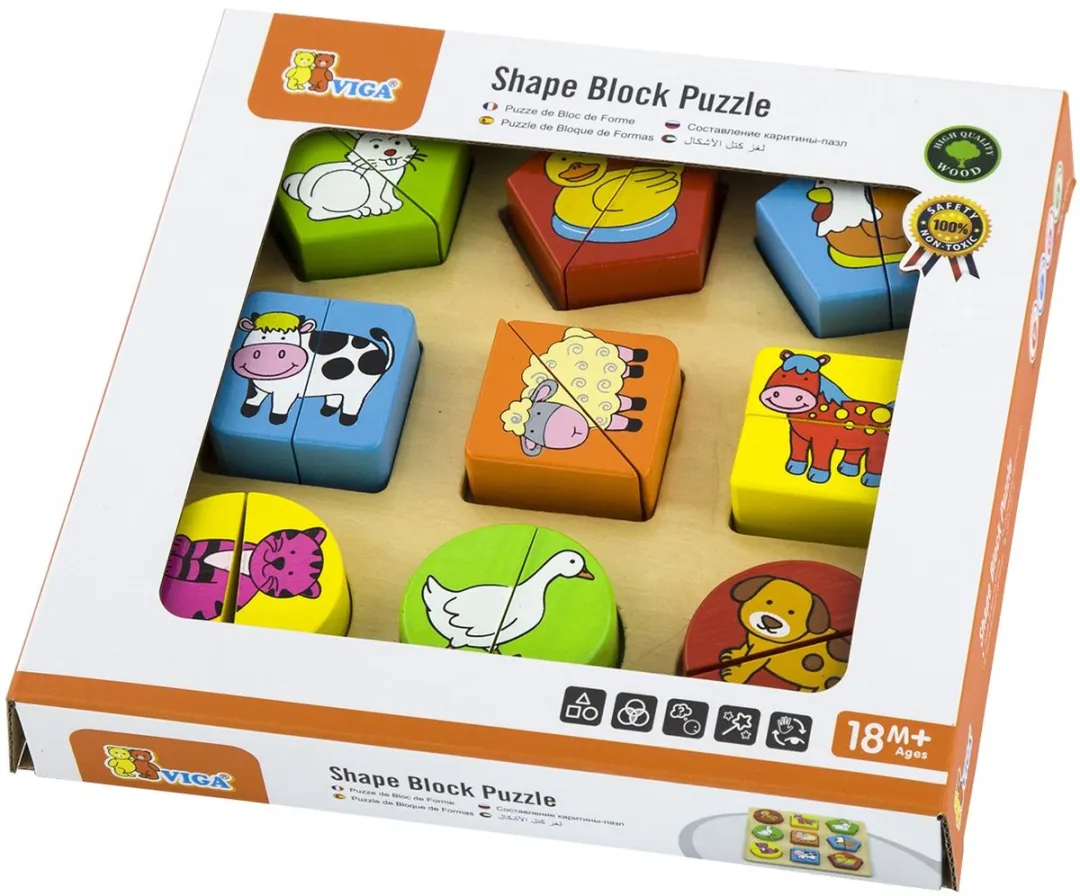 Viga Toys Boerderijpuzzel Geometrische Vormen 18 Stuks - Multicolor