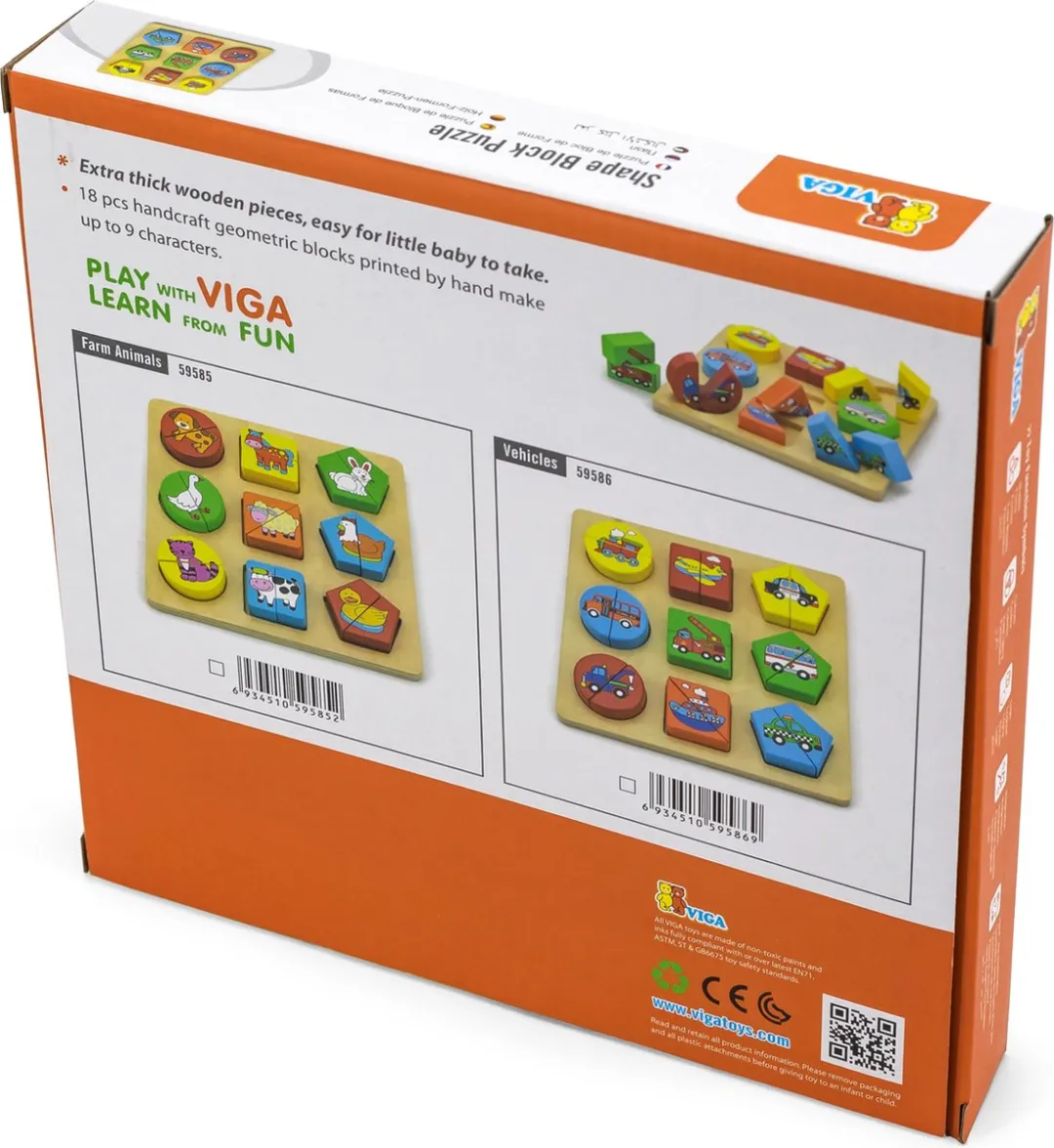 Viga Toys Boerderijpuzzel Geometrische Vormen 18 Stuks - Multicolor