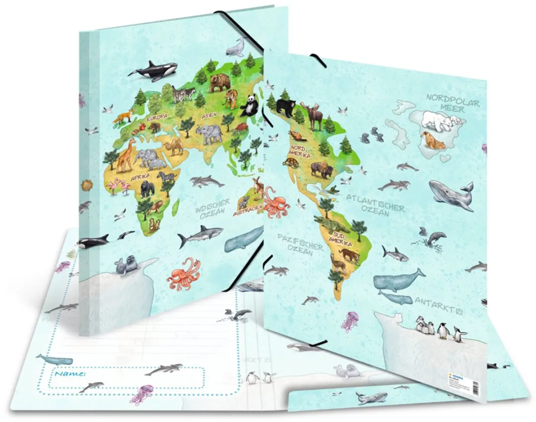 Herma Hoekspanmap Dieren Wereldkaart DIN A3