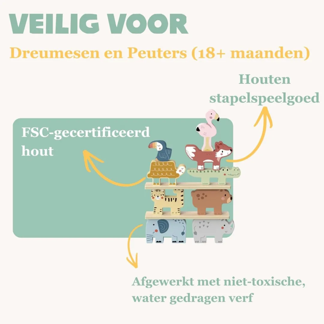 Tooky Toy Balans- en Stapelspel 13-delig - Meerkleurig - afbeelding 6 van 6