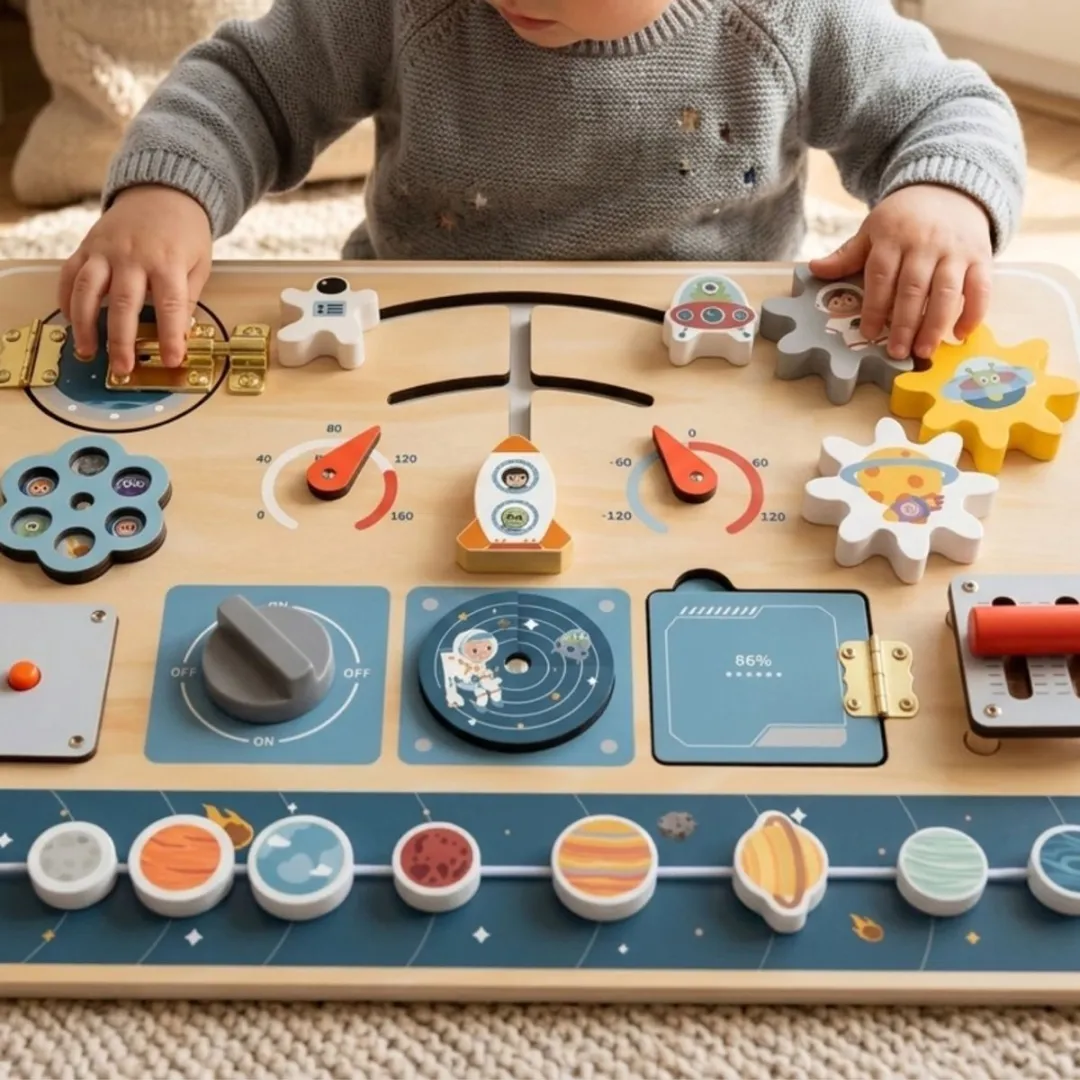 Tooky Toy Activiteitenbord Ruimtethema - Blauw - afbeelding 6 van 6