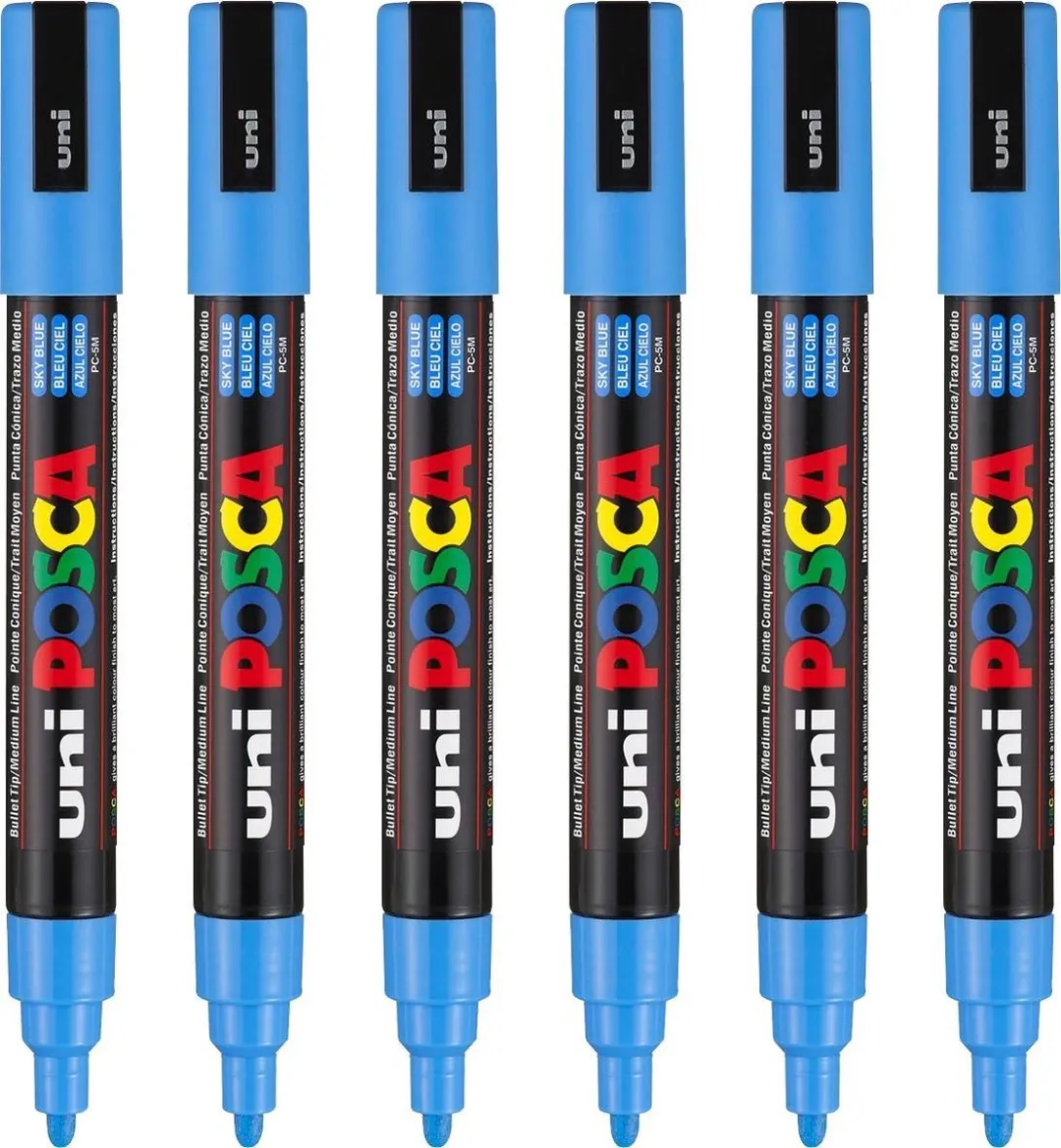 Posca PC5M M Verfstiften - 6 Stuks Hemelsblauw