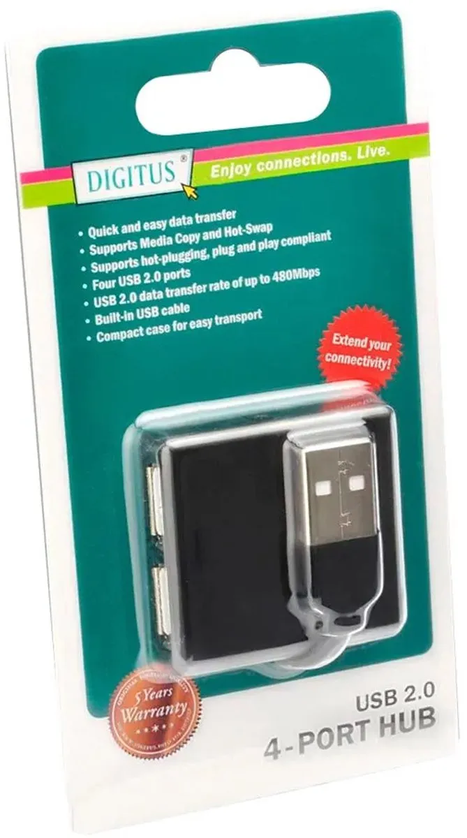Digitus DA-70217 USB 2.0 Hub 4-Poorts - Zwart