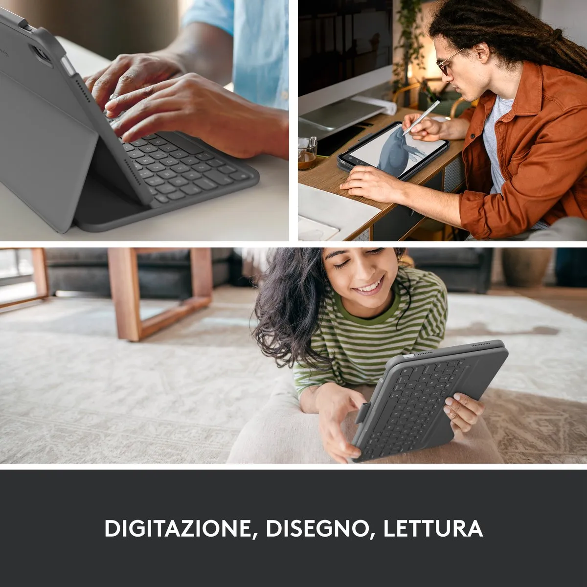 Logitech Slim Folio QWERTY Italiaans - iPad Air 2022 Grijs