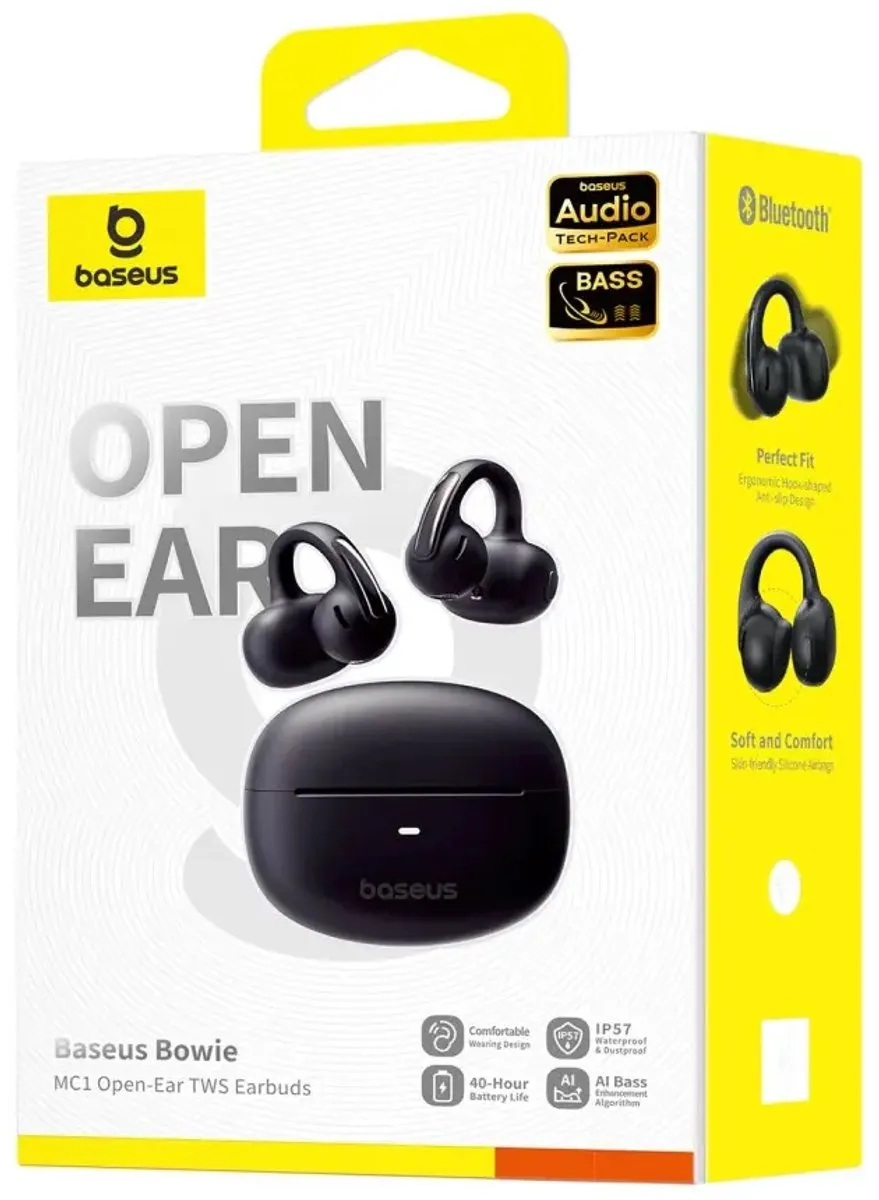 Baseus Bowie MC1 Open-Ear Oordopjes - IP57 Waterdicht - Zwart