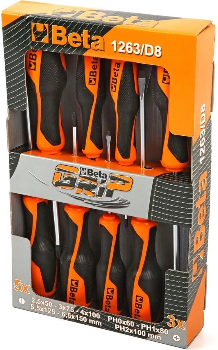 Beta 1263/D8 Grip 8-delige Schroevendraaierset