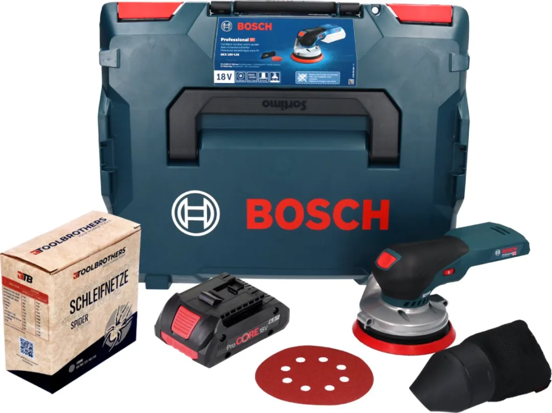 Bosch Professional GEX 18V-125 Excenterschuurmachine 125mm - 4.0Ah Accu - Spider Netschuurset