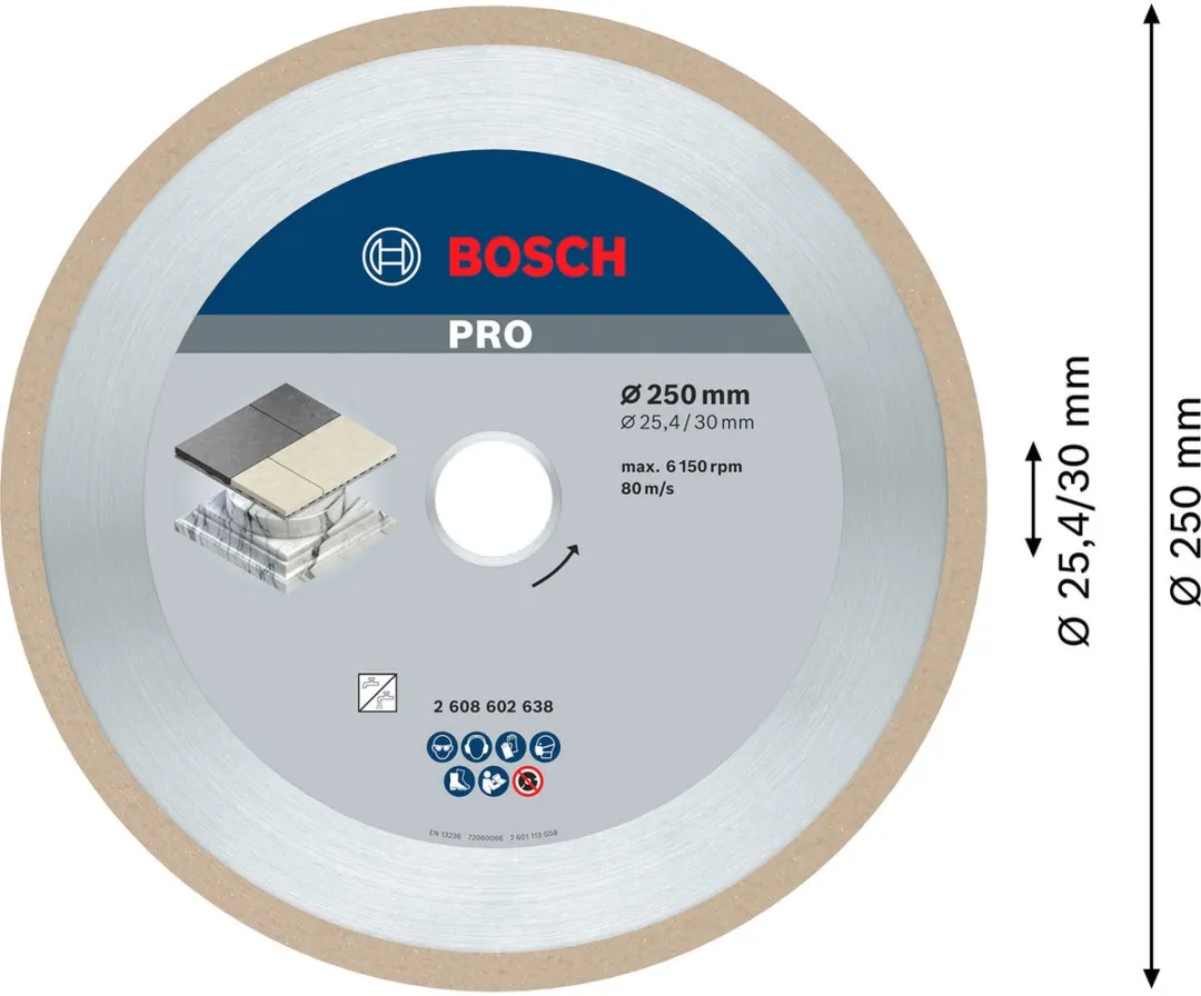 Bosch Professional Diamantschijf Best Ceramic 250mm - 25,4mm As - Glas/Steen - afbeelding 5 van 6