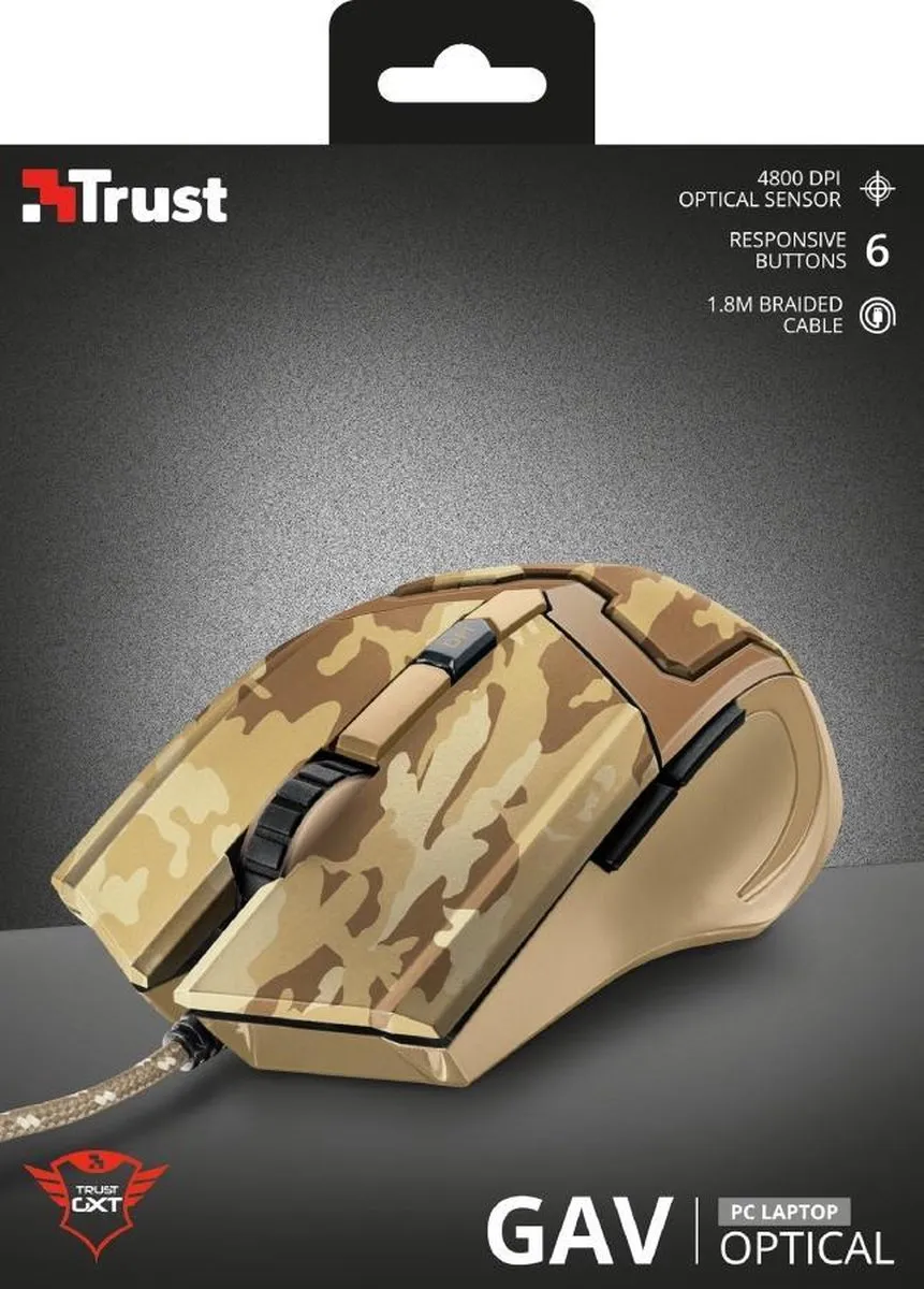 Trust GXT101D GAV Gaming Muis - Camouflage Bruin