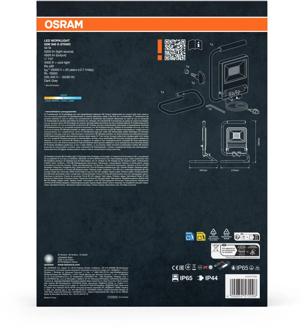 Osram LED Worklight S-Stand 50W 4500lm - IP65 - Donkergrijs