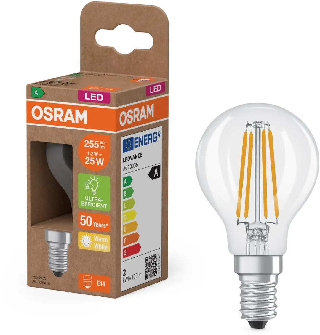 Osram LED Classic E14 Peer Filament 1.2W 255lm - Zeer Warm Wit