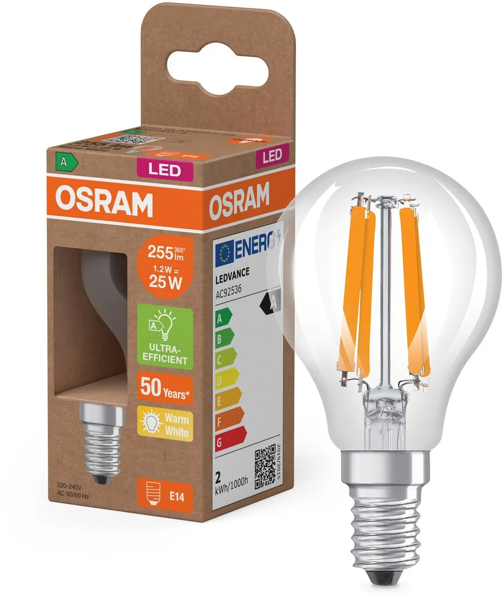 Osram LED Classic E14 Peer Filament 1.2W 255lm - Zeer Warm Wit
