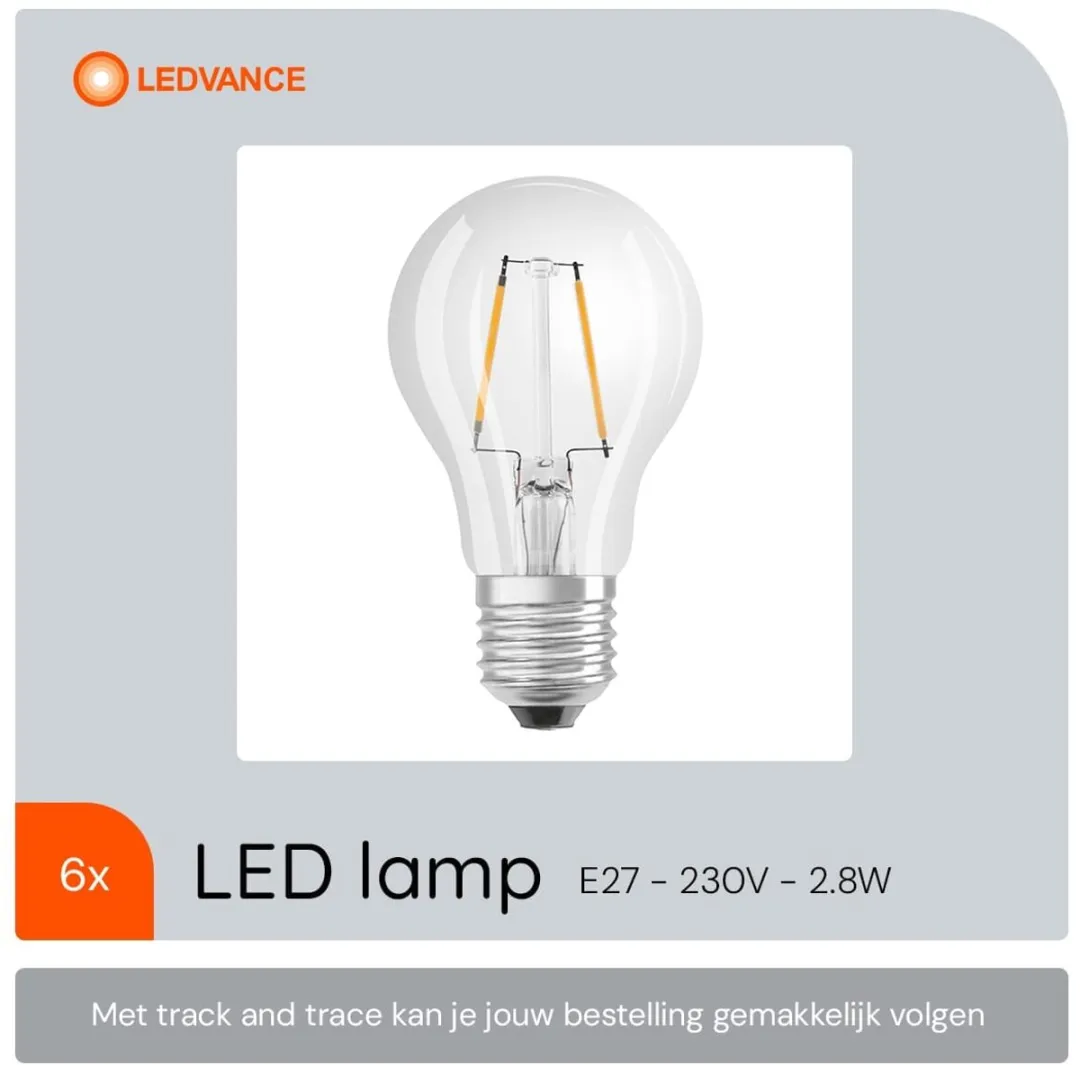Osram LED Filament Lamp Classic A60 E27 2.8W - 6 Stuks
