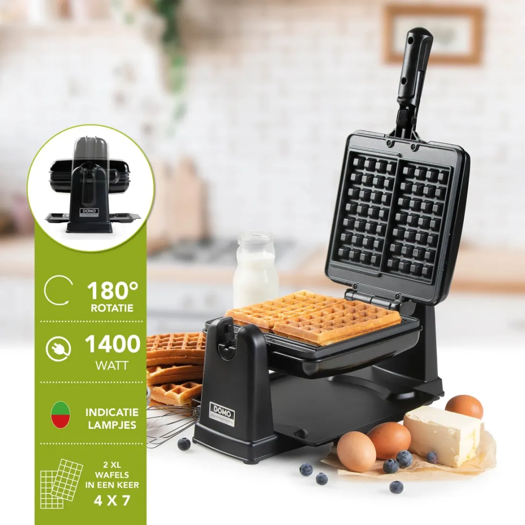 Domo DO9224W Roterend Wafelijzer 1400W - Zwart