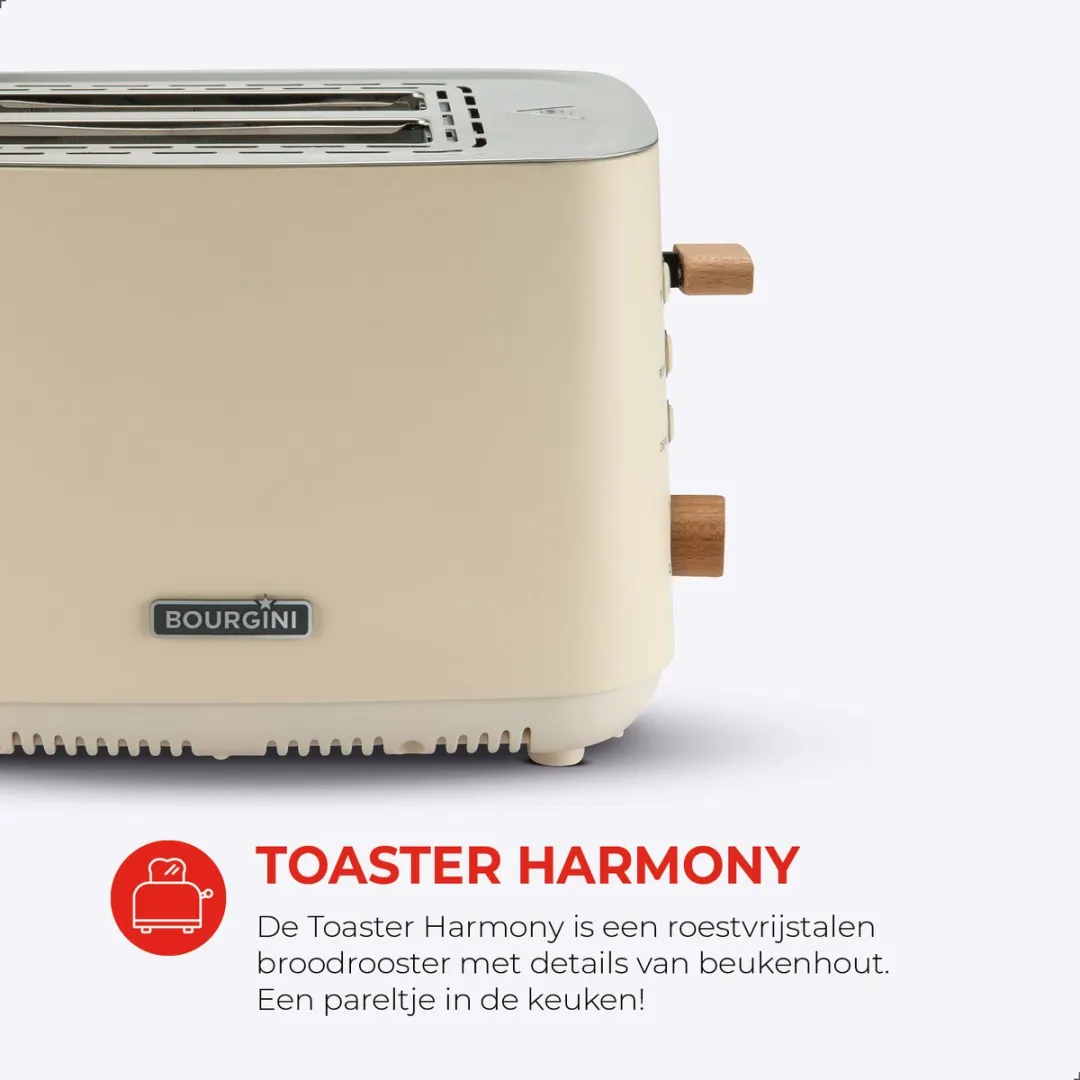 Bourgini Harmony Broodrooster 925W - 2 Sleuven - 7 Warmteniveaus