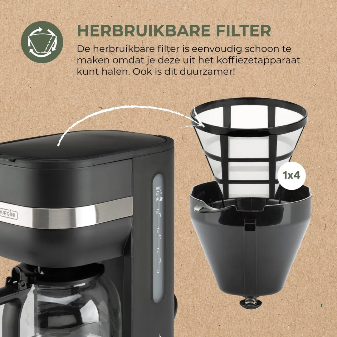 Bourgini Elements Koffiezetapparaat 1,5L - 12 Kopjes - Zwart