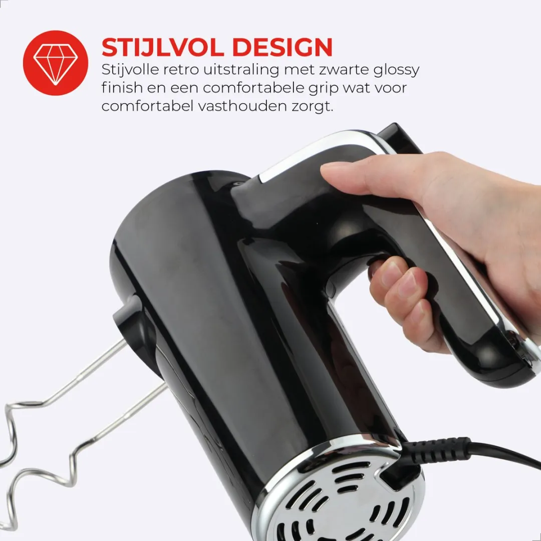 Bourgini Retro Handmixer 400W - 6 Snelheden - Zwart