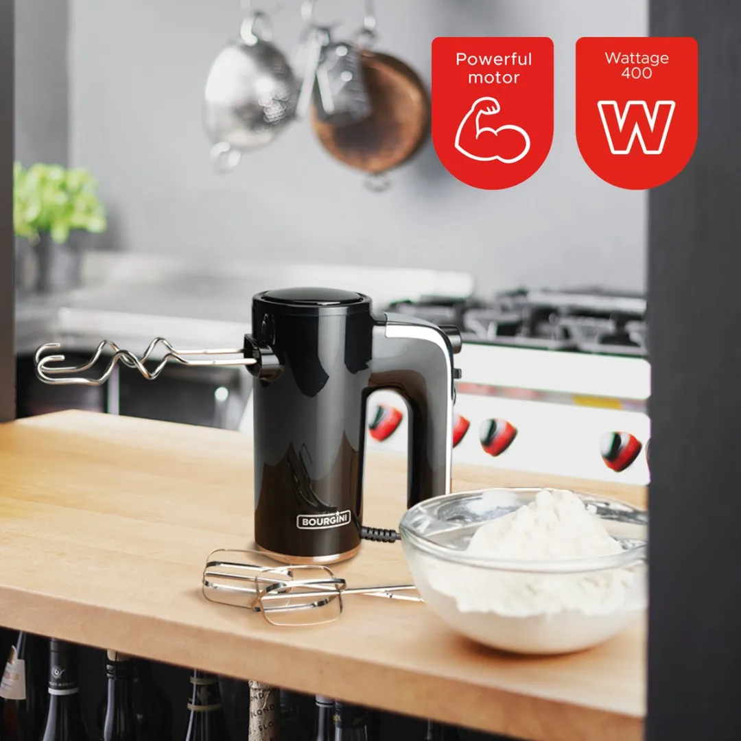 Bourgini Retro Handmixer 400W - 6 Snelheden - Zwart