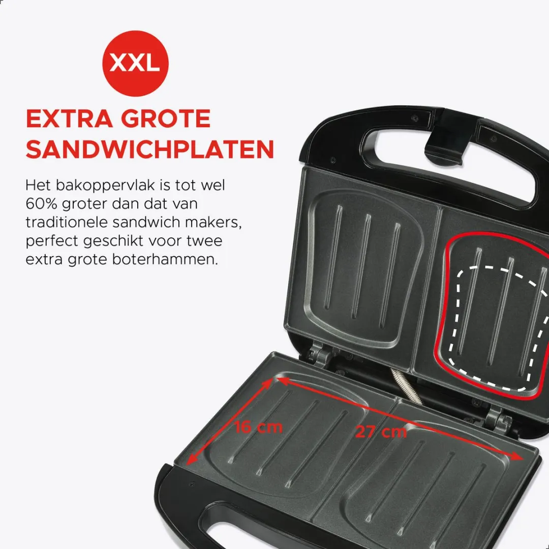 Bourgini Sandwich Maker XXL 800W - Zwart
