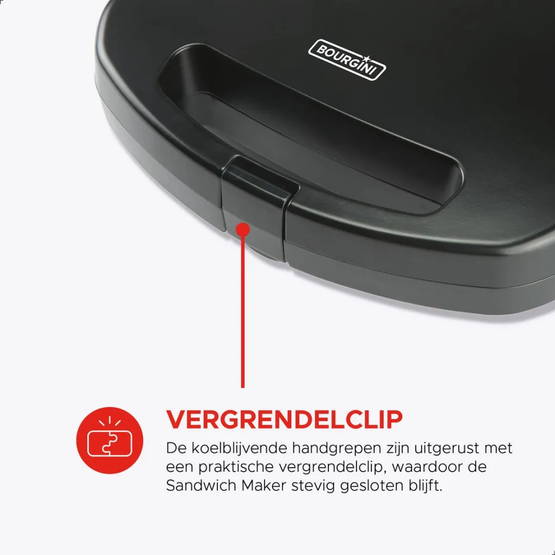 Bourgini Sandwich Maker XXL 800W - Zwart