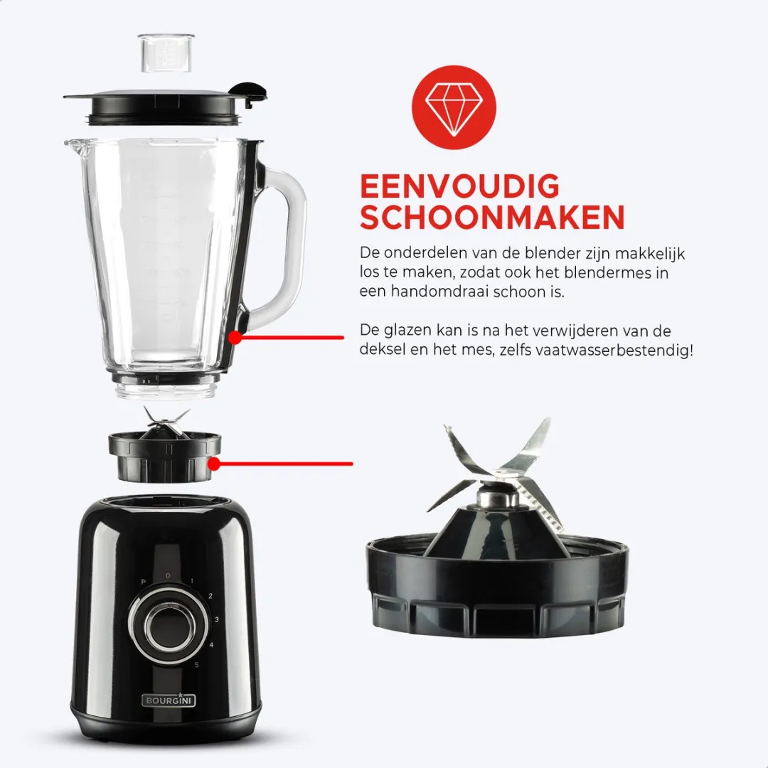 Bourgini Retro Blender 500W - 1,5L Zwart