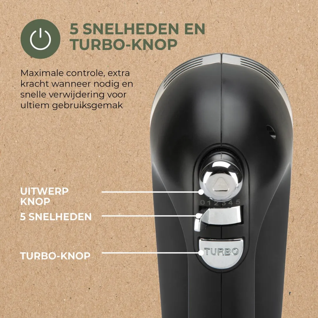 Bourgini Elements Hand Mixer 400W - 5 Snelheden - Zwart