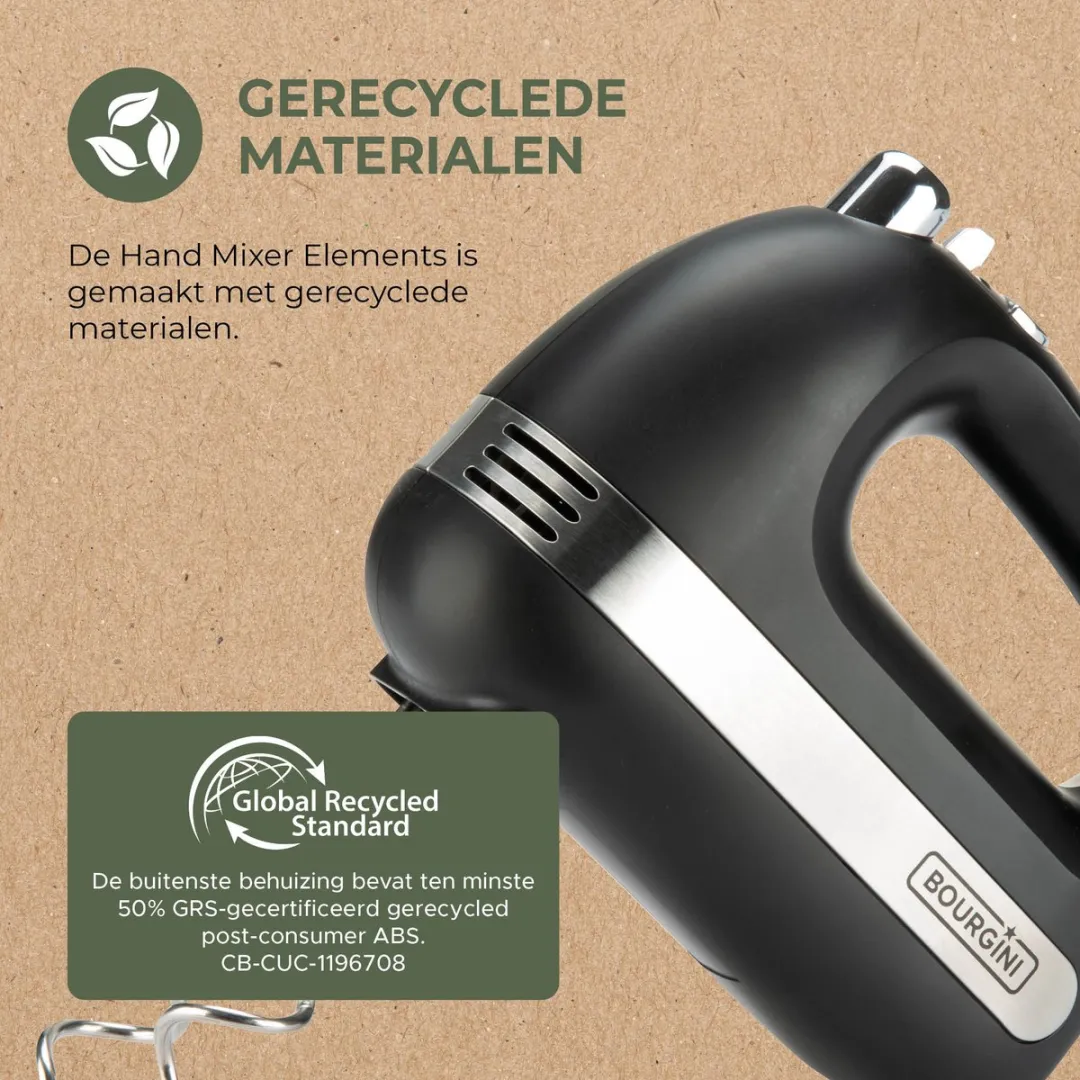 Bourgini Elements Hand Mixer 400W - 5 Snelheden - Zwart