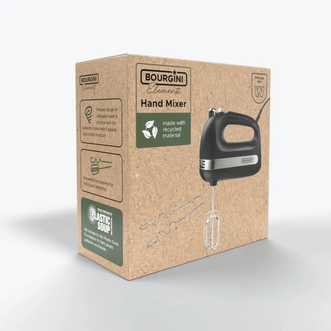 Bourgini Elements Hand Mixer 400W - 5 Snelheden - Zwart