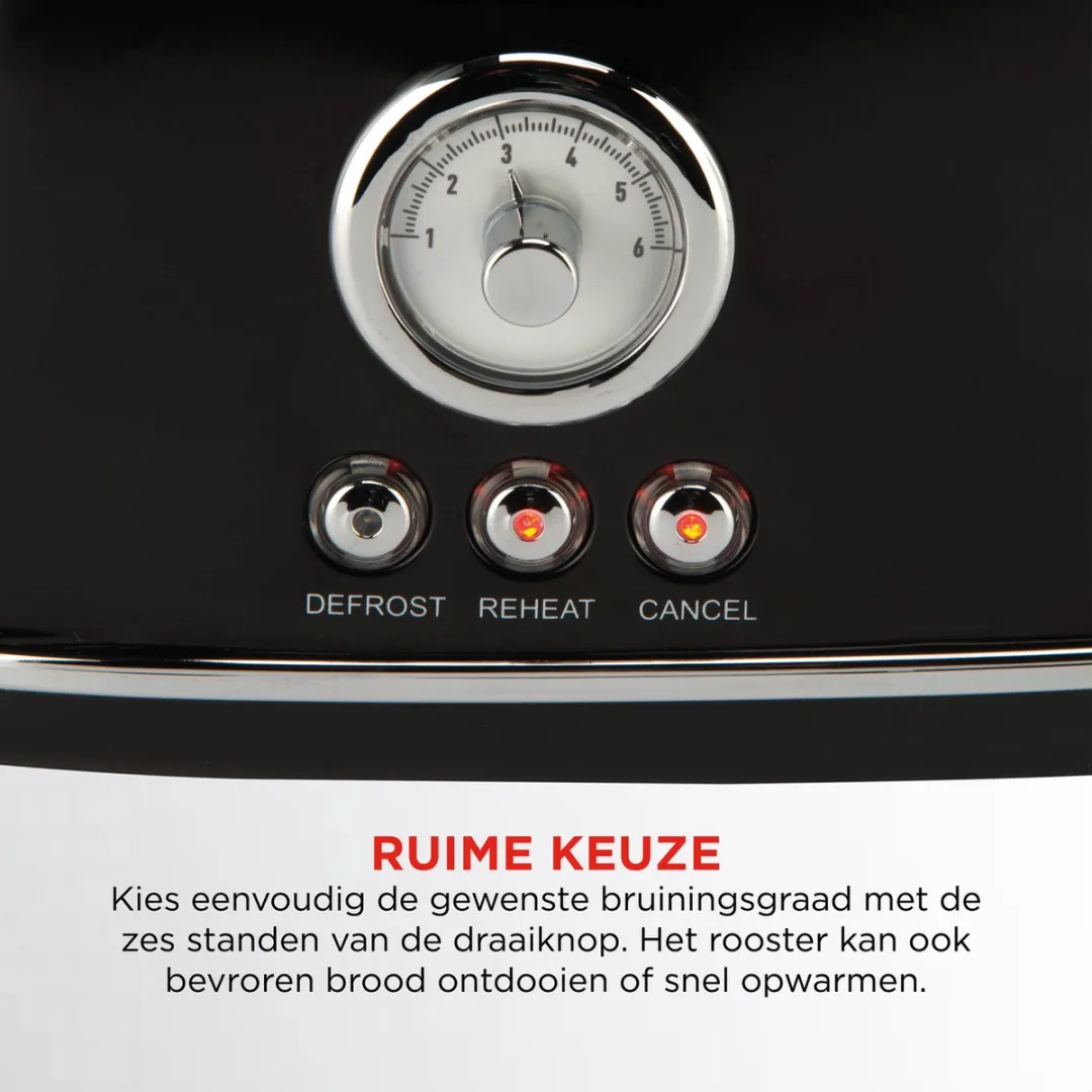 Bourgini Retro Broodrooster 14.8001.00.00 - 2 Sandwiches 815W - Zwart
