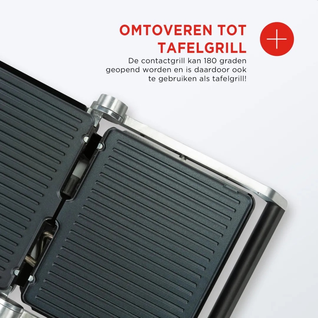 Bourgini Contact Grill Pure Tostiapparaat 1800W - 2 Platen - RVS/Zwart