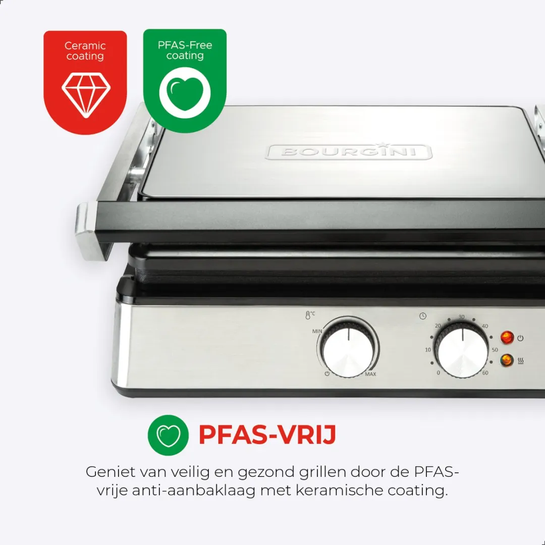 Bourgini Contact Grill Pure Tostiapparaat 1800W - 2 Platen - RVS/Zwart - afbeelding 6 van 6