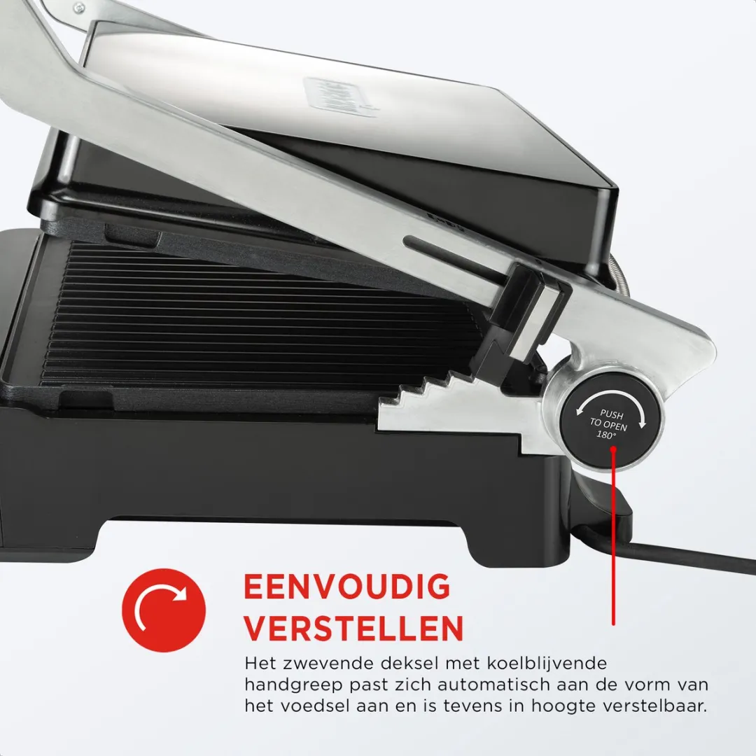 Bourgini Contact Grill Pure Tostiapparaat 1800W - 2 Platen - RVS/Zwart