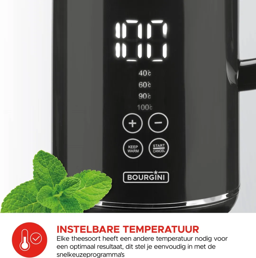 Bourgini Cool Touch Waterkoker 1800W 1.7L - Zwart