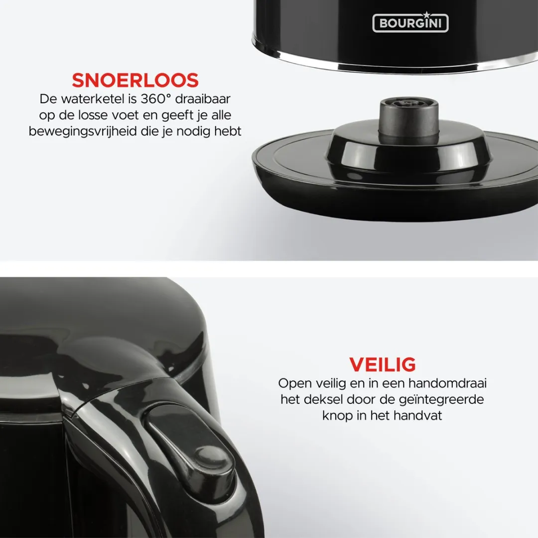 Bourgini Cool Touch Waterkoker 1800W 1.7L - Zwart