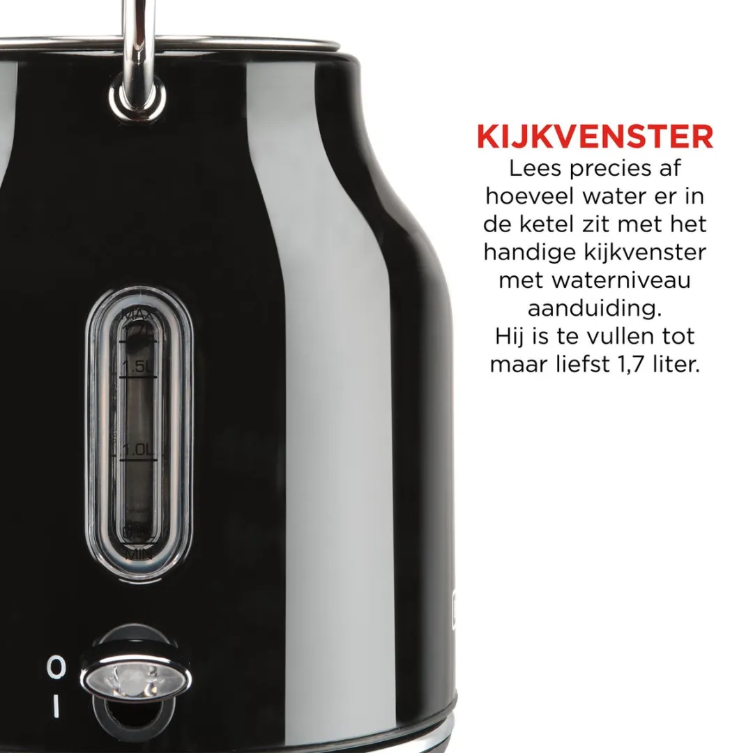 Bourgini Retro Waterkoker 2200W 1.7L - Zwart