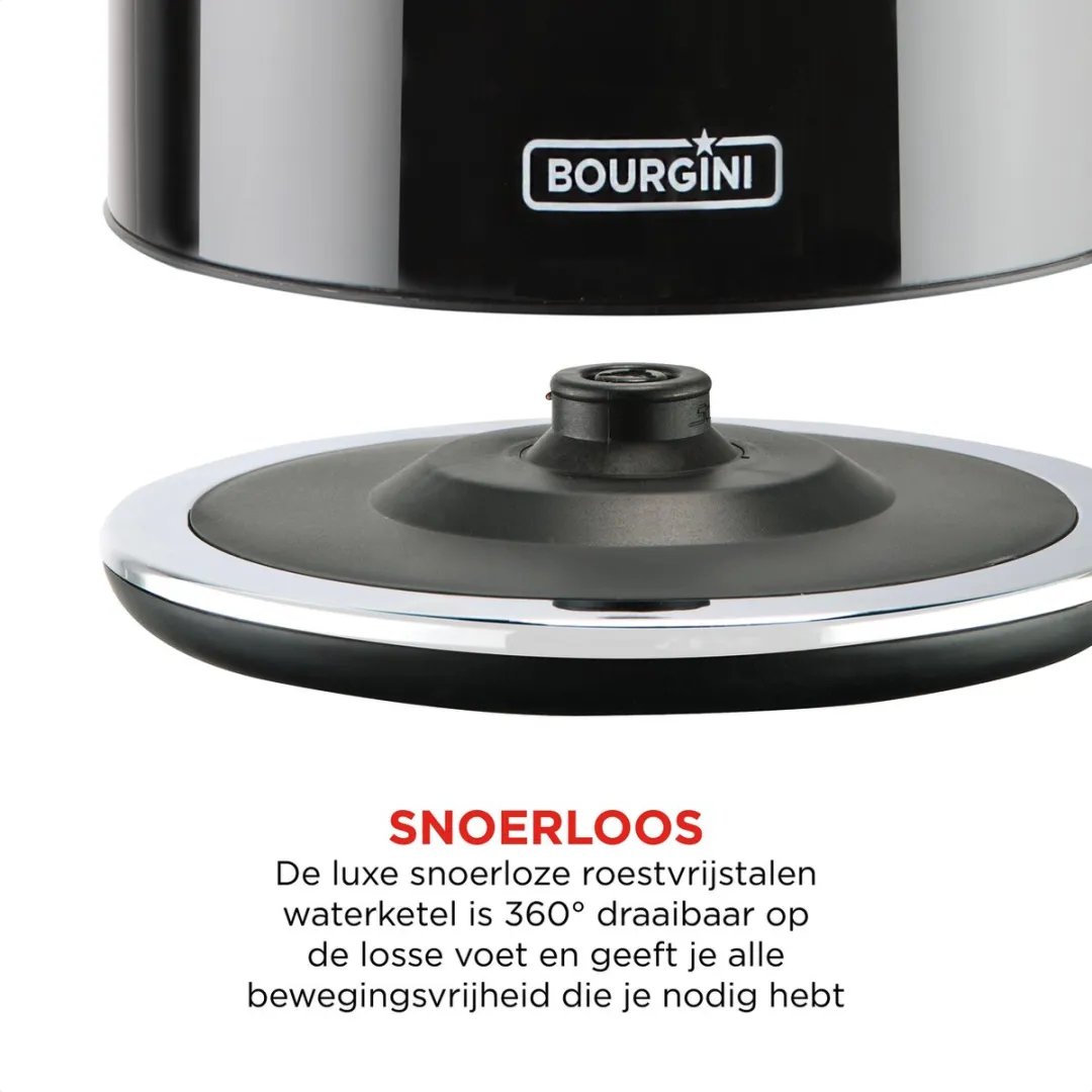 Bourgini Retro Waterkoker 2200W 1.7L - Zwart