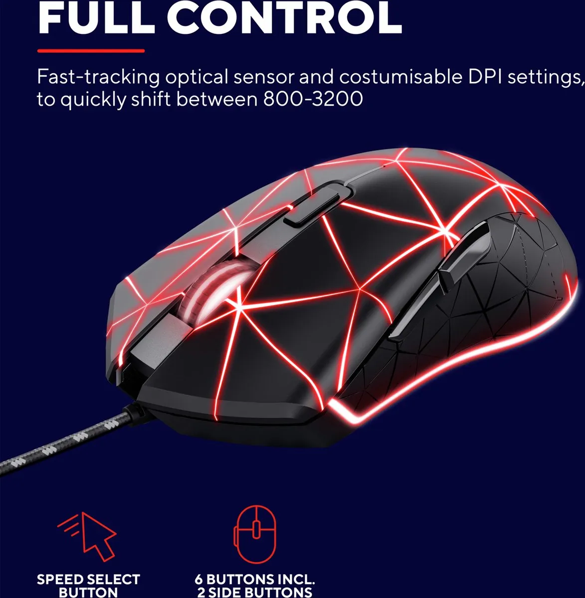 Trust GXT 133 Locx Gaming Muis 3200dpi - Zwart