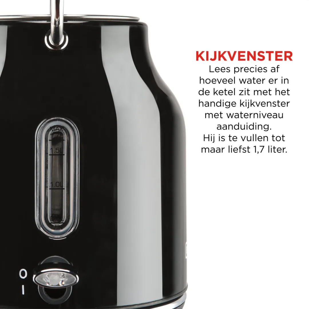 Bourgini Retro Waterkoker & Broodrooster Set - 2 Sandwiches - Zwart