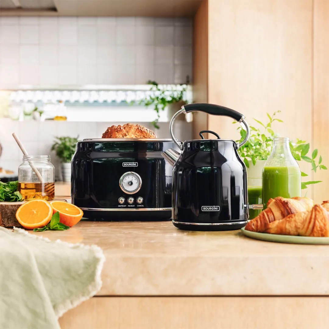 Bourgini Retro Waterkoker & Broodrooster Set - 2 Sandwiches - Zwart