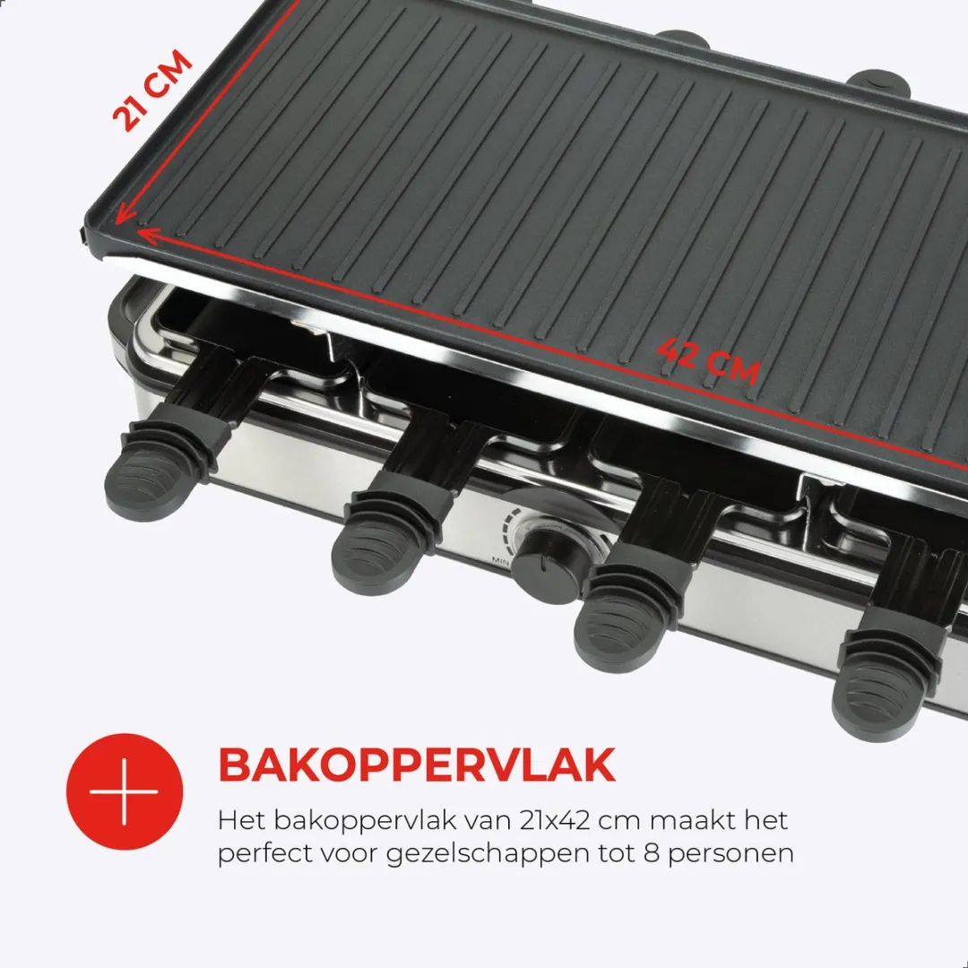 Bourgini Gourmette Raclette Pure 1400W - 8 Personen - Zwart