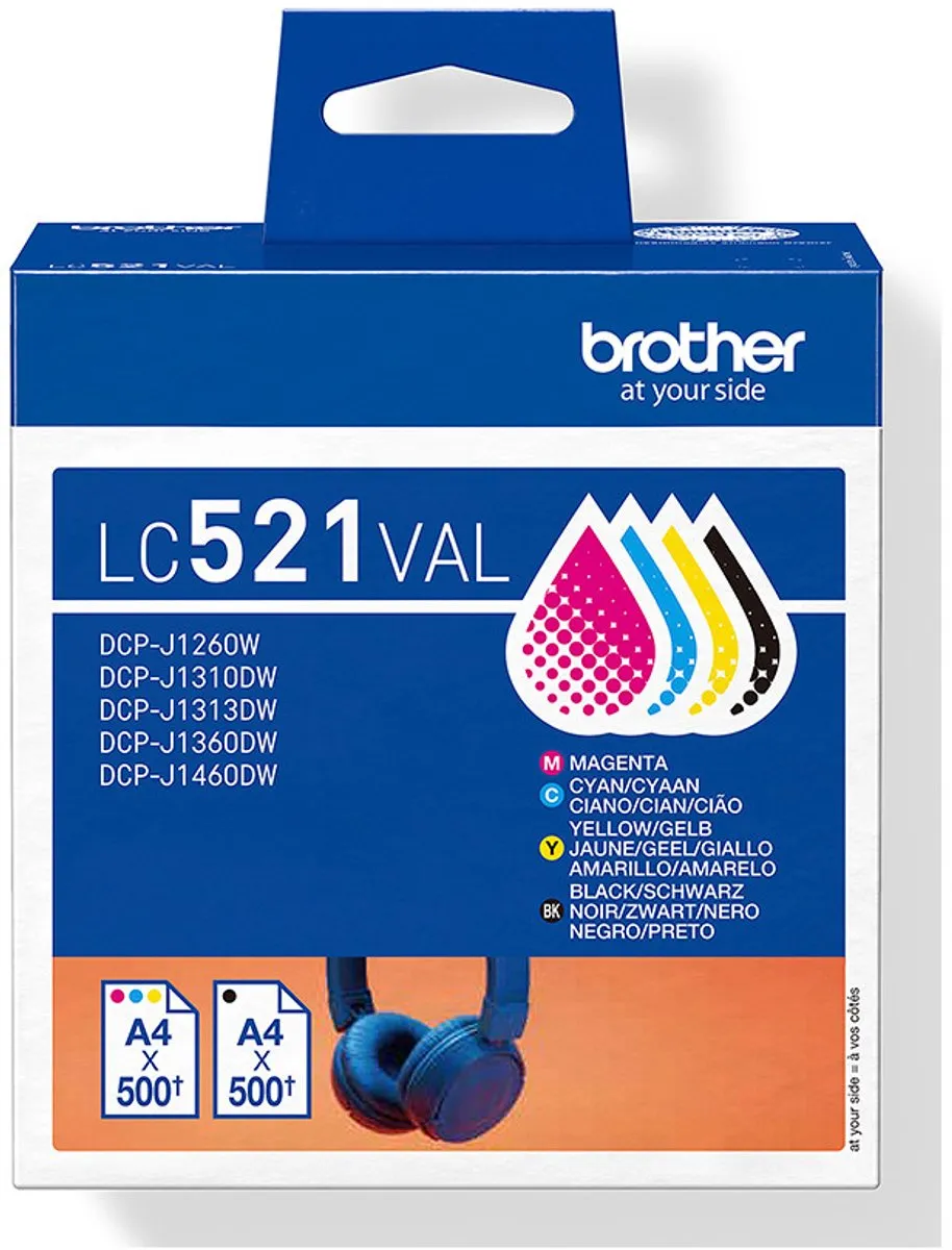 Brother LC521VAL Inktcartridge - 4 Stuks (Zwart/Cyaan/Magenta/Geel)