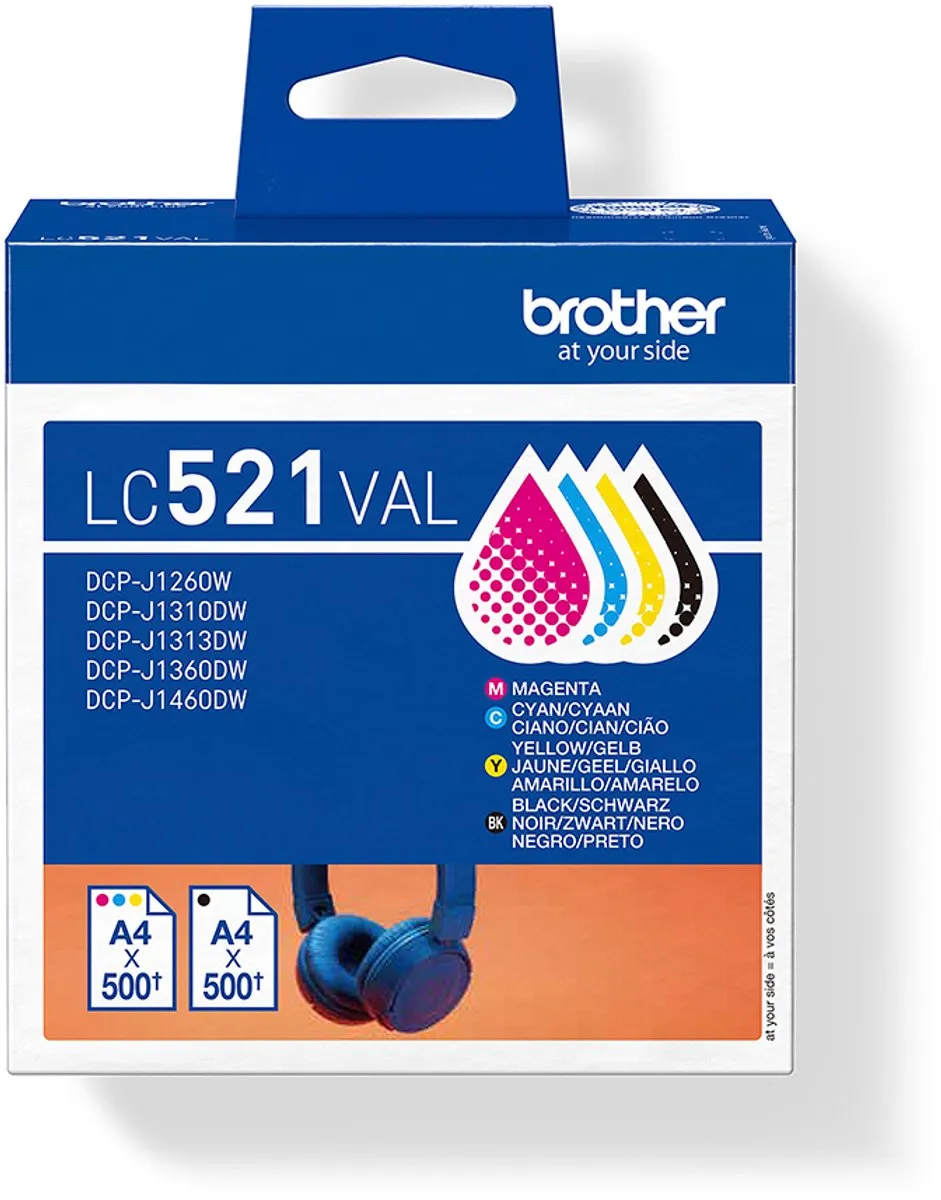 Brother LC521VAL Inktcartridge - 4 Stuks (Zwart/Cyaan/Magenta/Geel)