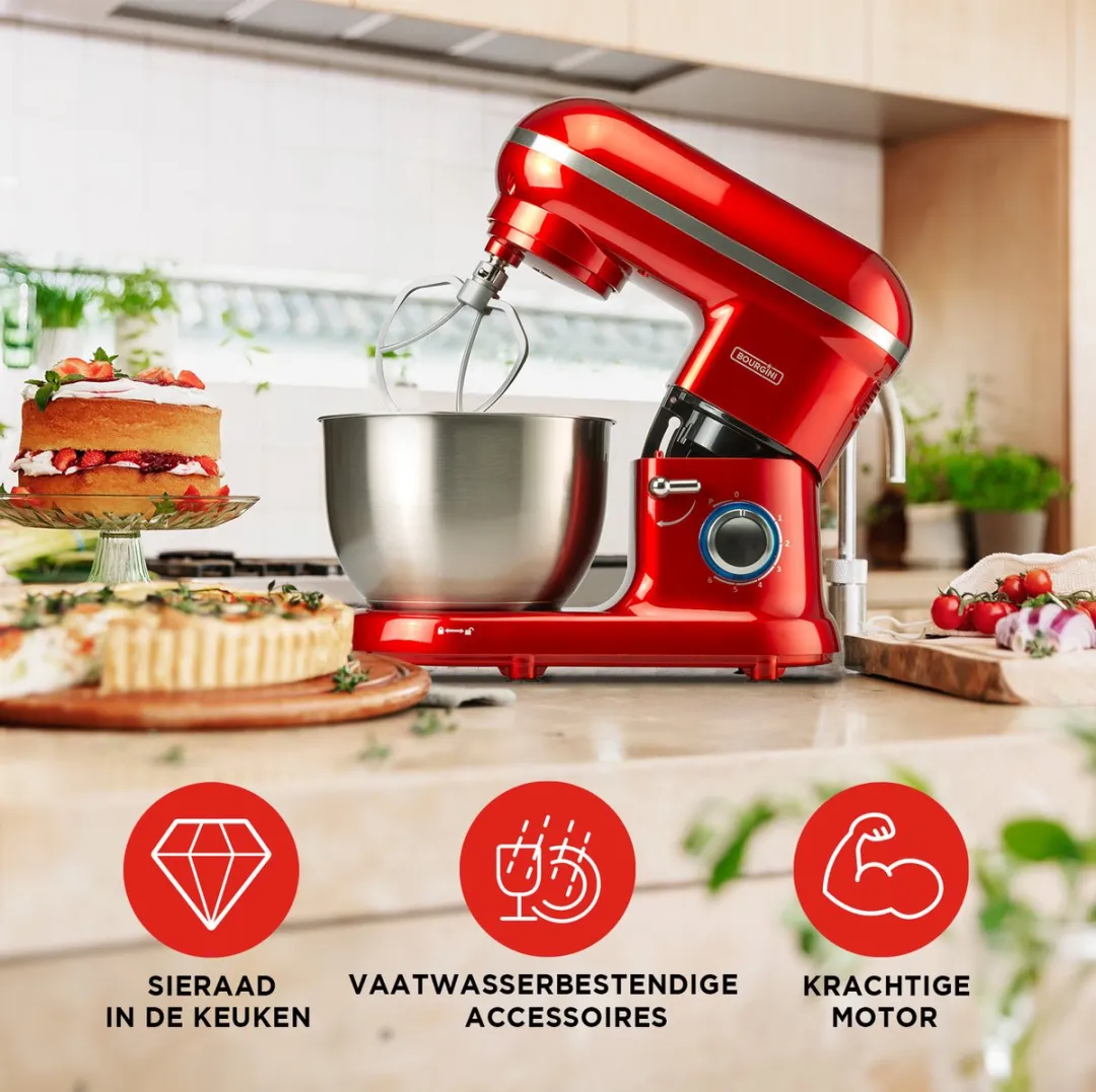 Bourgini Classic Kitchen Chef Keukenmachine 1300W - 4.5L Rood