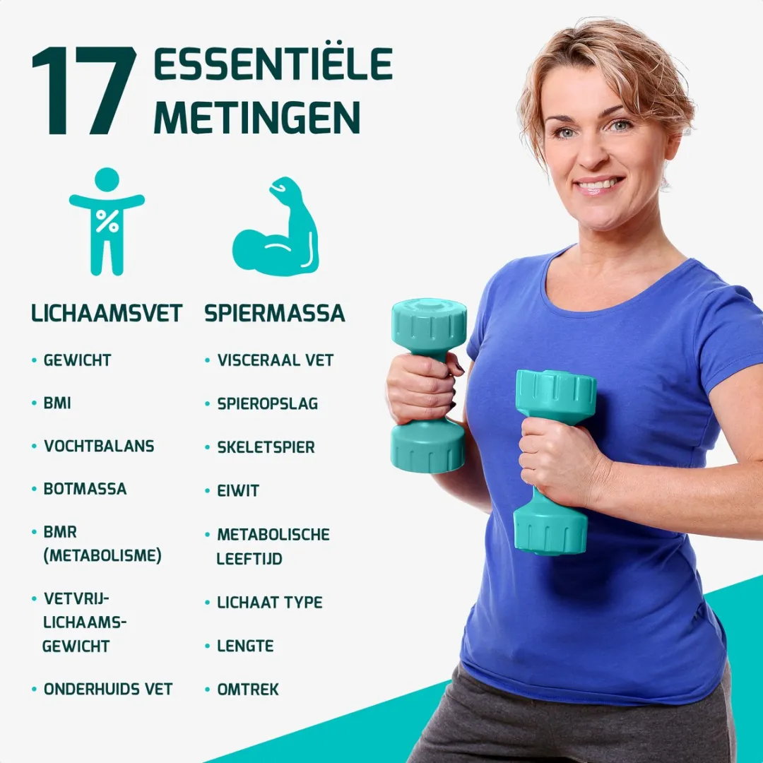 FITAGE Personenweegschaal Digitaal Wit - 180kg - 17x Lichaamsanalyse