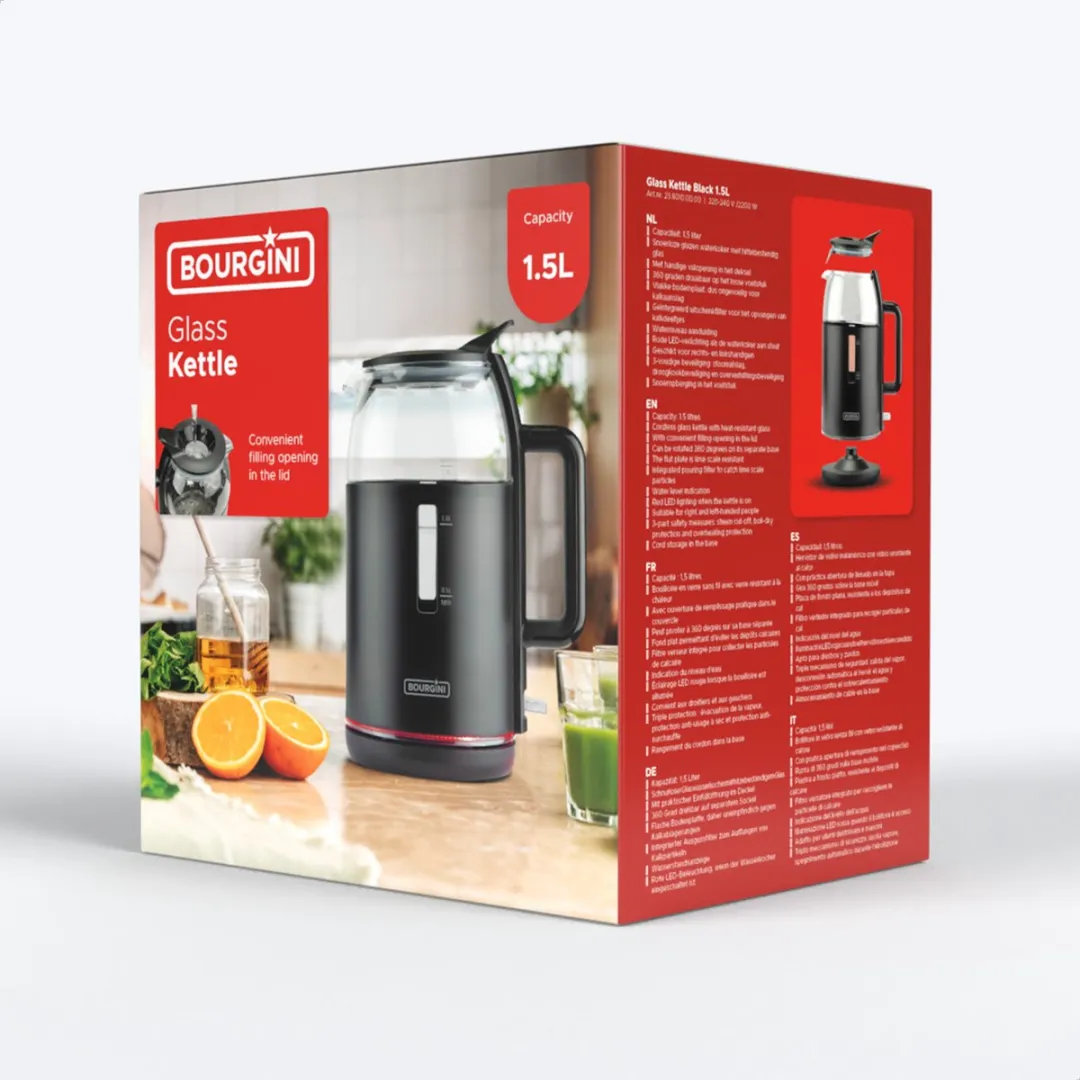 Bourgini Glazen Waterkoker 1.5L - 2200W - Zwart - afbeelding 6 van 6