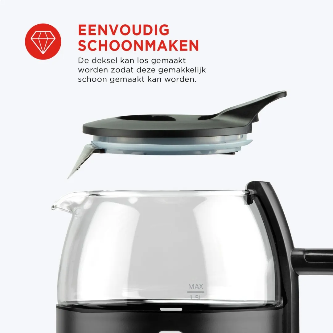 Bourgini Glazen Waterkoker 1.5L - 2200W - Zwart